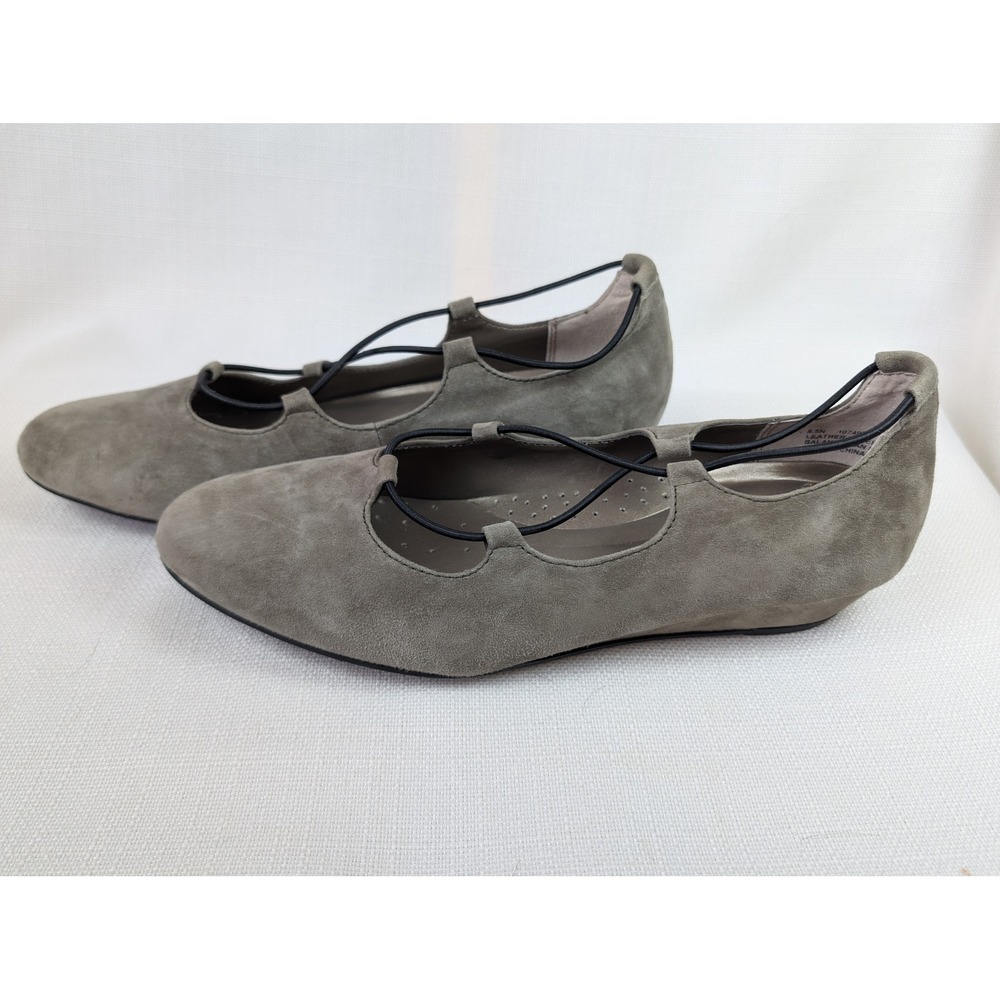 Array Suede Ballet Flats Womens 8.5N Narrow Taupe Strappy Mary Jane Comfort‎